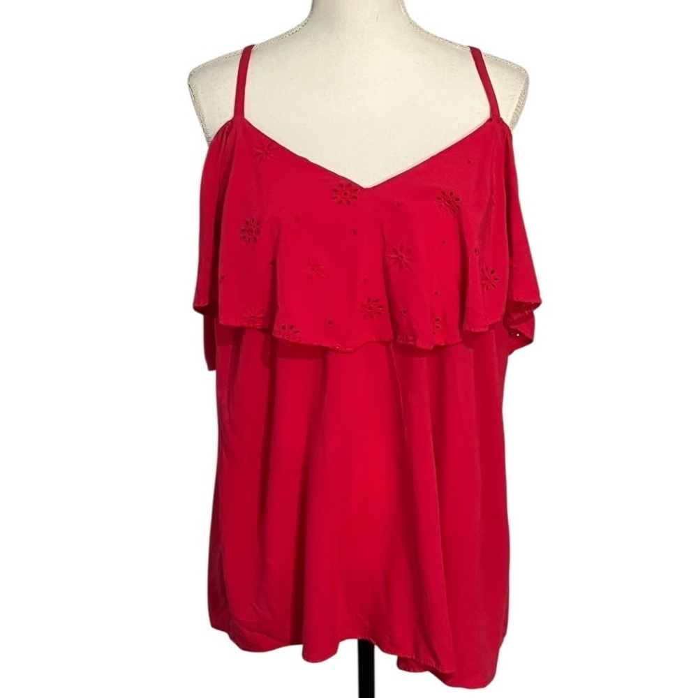 Hot Pink Off-the-Shoulder Ruffle Top with adjustable straps size 1 (14-16) EUC